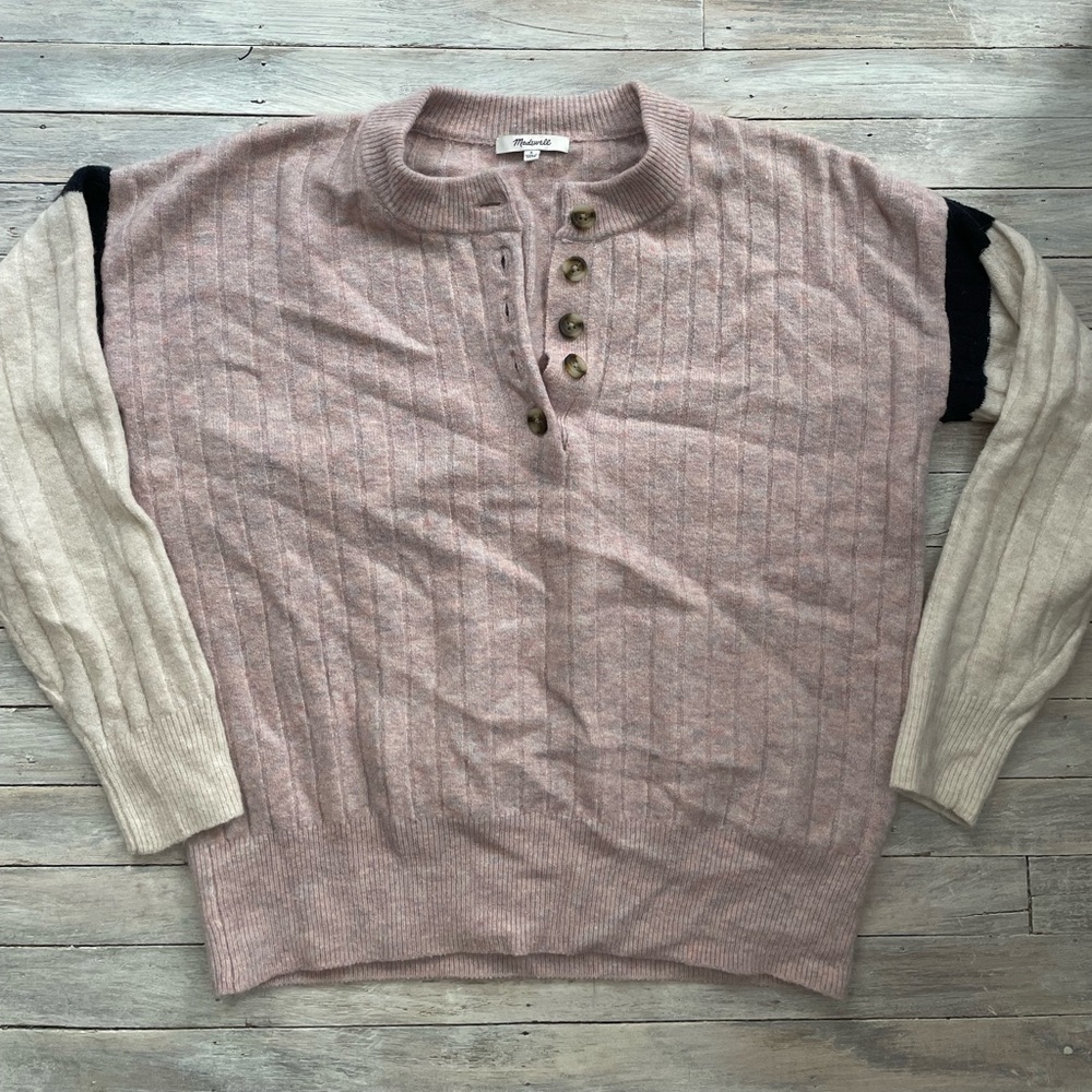 Madewell Pink and Cream Sweater